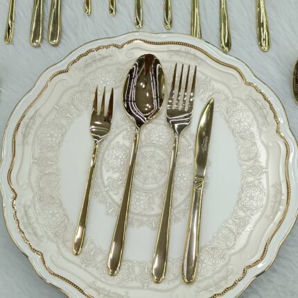 سرویس قاشق چنگال زولینگن اصل آلمان 24 نفره 120 پارچه مدل دونا طلایی براق