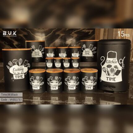 سرویس آشپزخانه 15 پارچه BVK طرح تایم مشکی