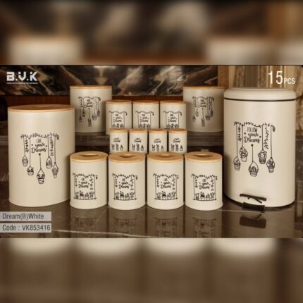 سرویس آشپزخانه 15 پارچه BVK طرح دریم سفید درب چوبی