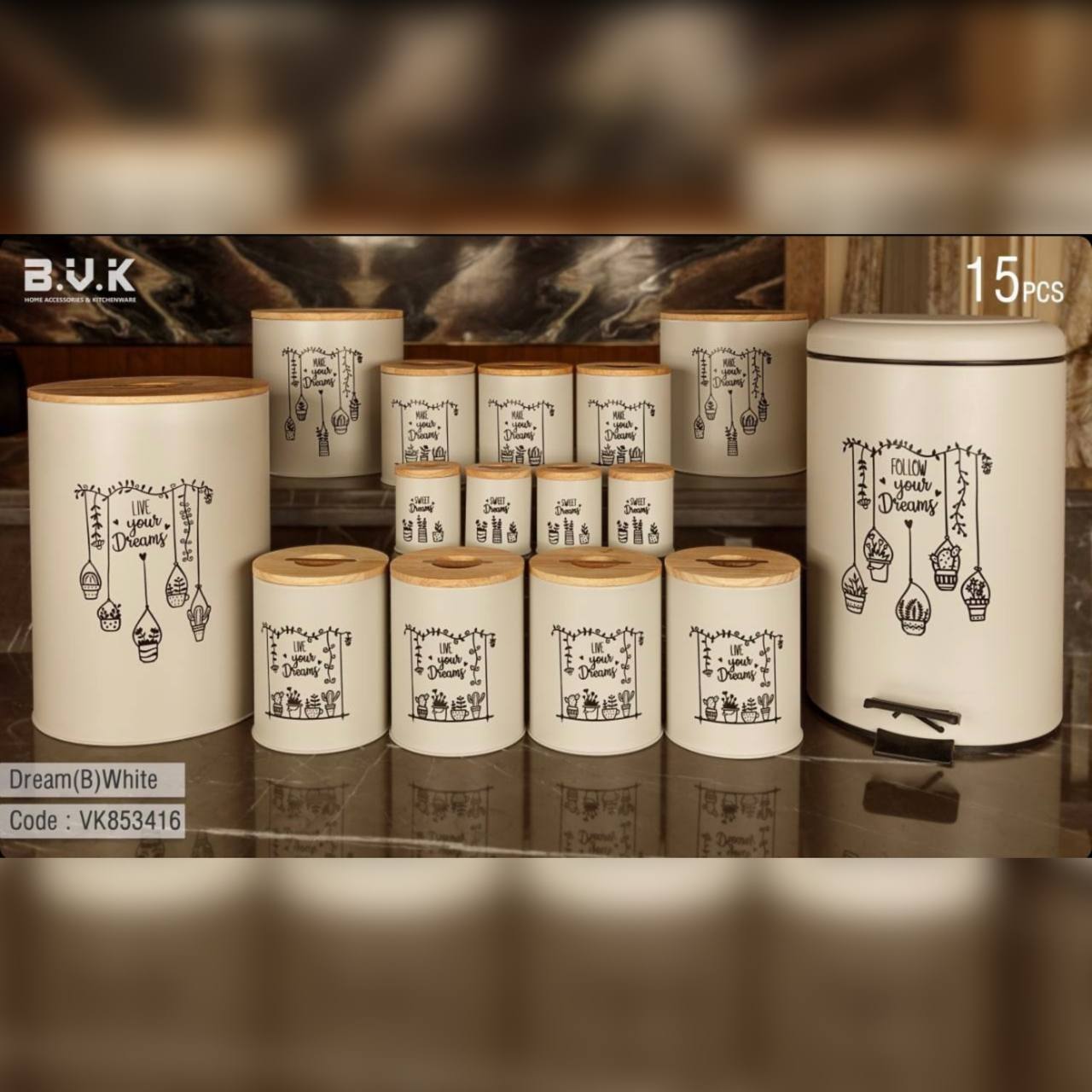 IMG_8659 سرویس آشپزخانه 15 پارچه BVK طرح دریم سفید درب چوبی